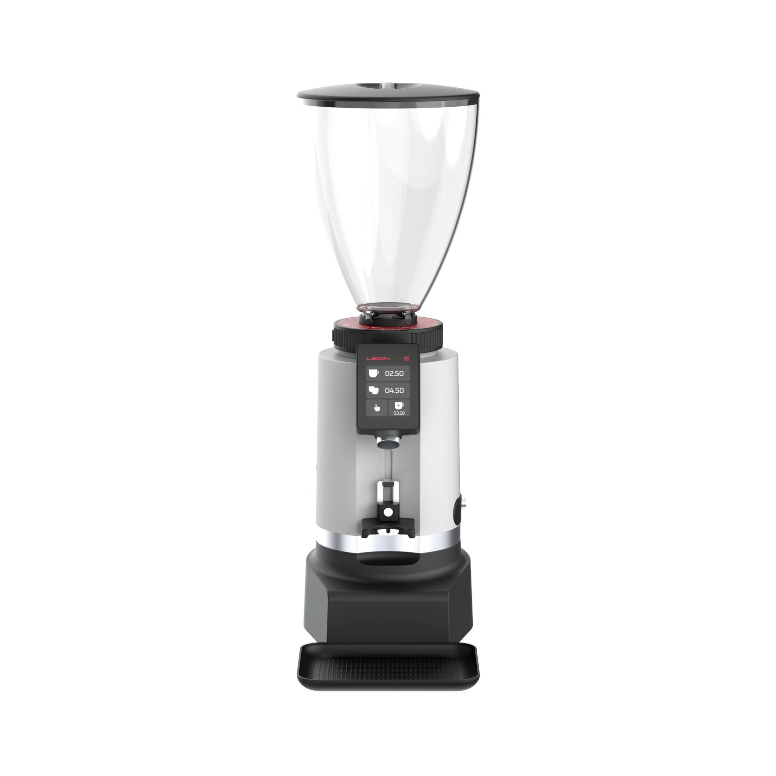 Leon 800 commercial coffee grinder with digital display and large bean hopper