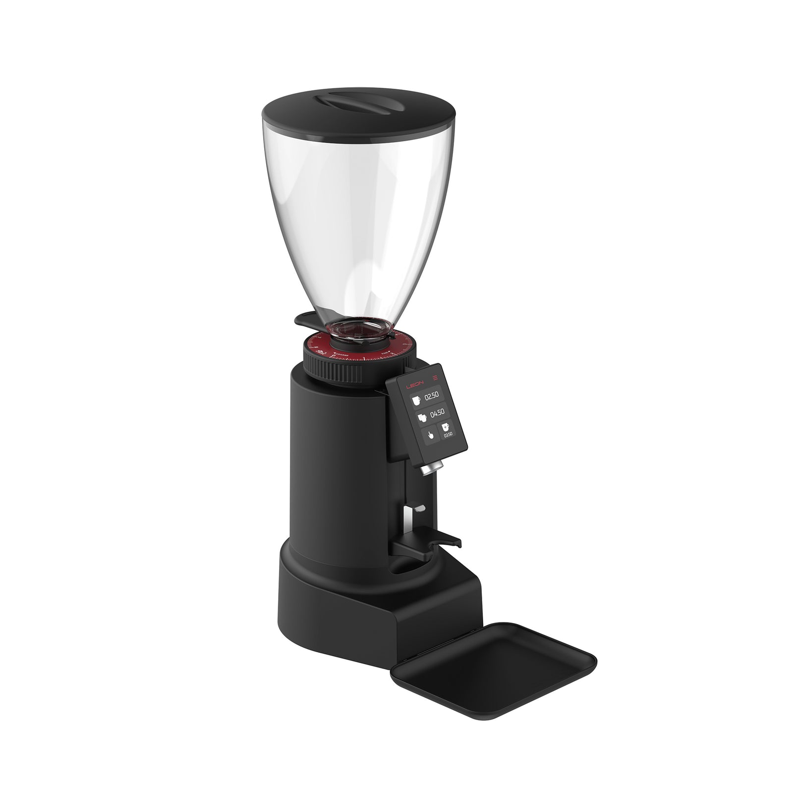 Leon 700 commercial coffee grinder with clear bean hopper and digital display