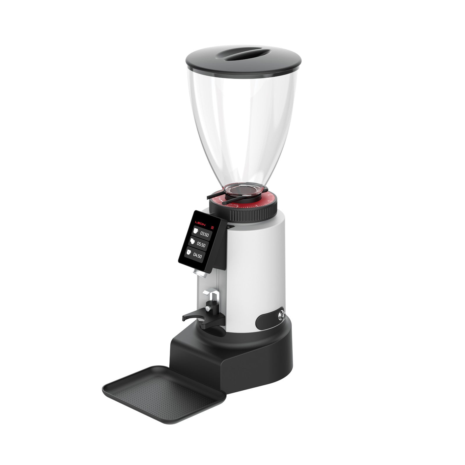Leon 700 commercial coffee grinder with digital display and bean hopper