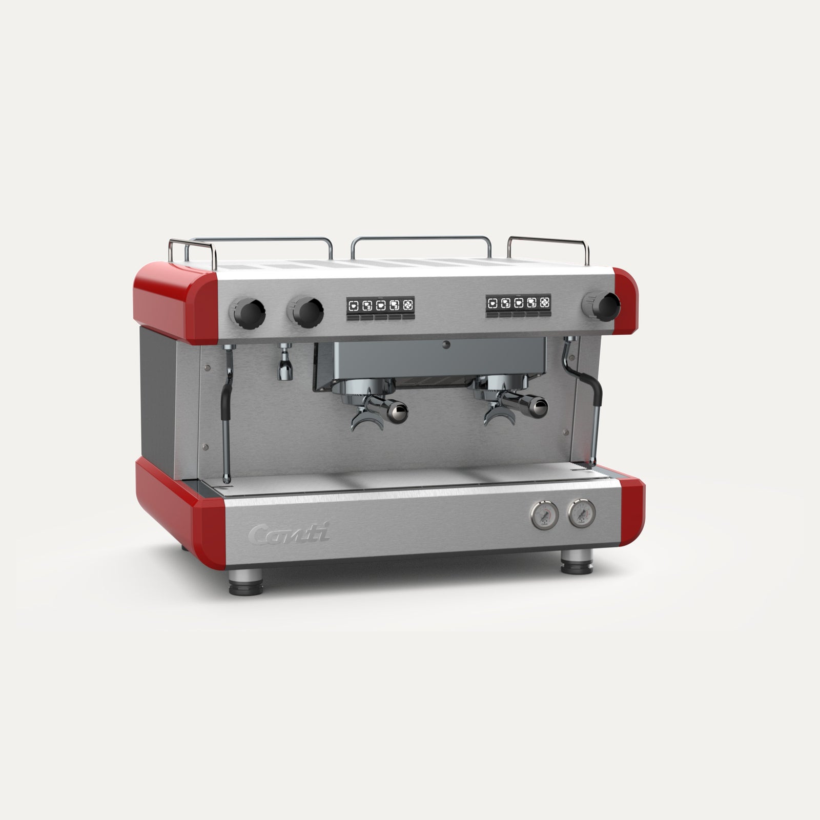 Conti CC100 commercial espresso machine in red and stainless steel