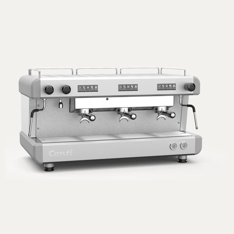 Conti CC100 commercial espresso machine with three group heads