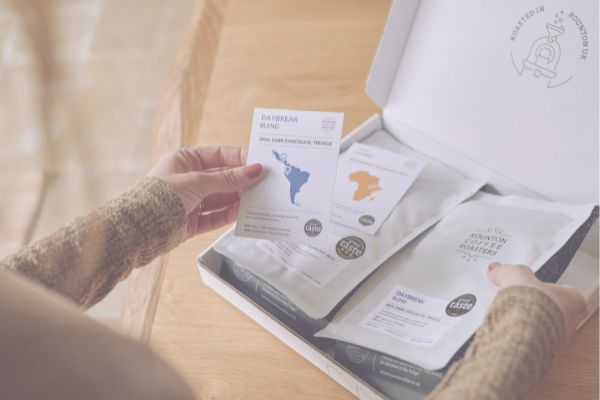 Person opening a Rounton Coffee gift box