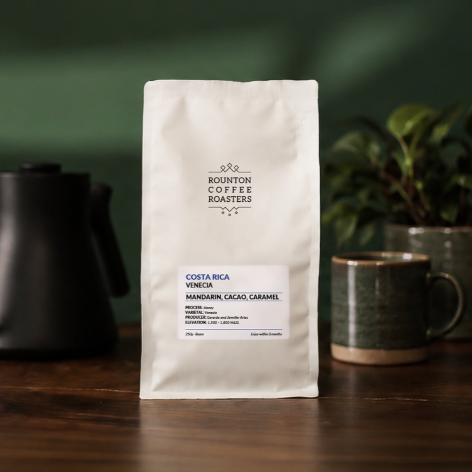 Venecia Costa Rican speciality coffee beans in a white coffee bag